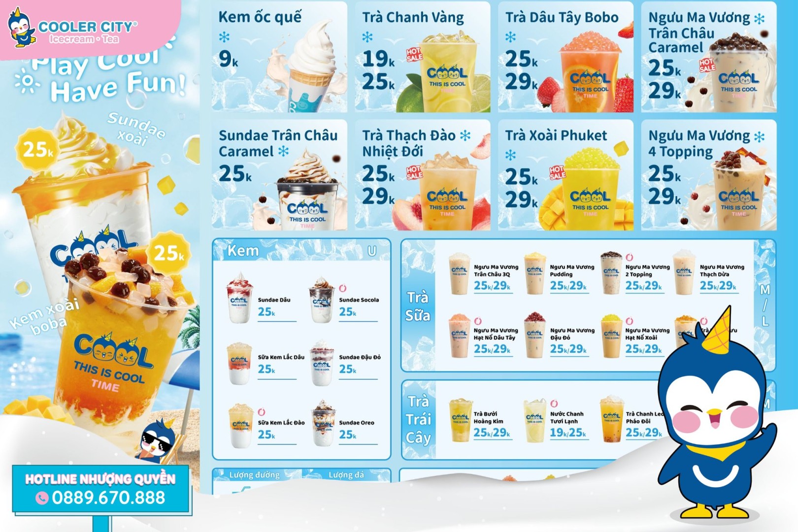 nhượng quyền trà sữa ăn vặt Menu đa dạng, giá thành thấp của Cooler City phù hợp với chi tiêu của số đông
