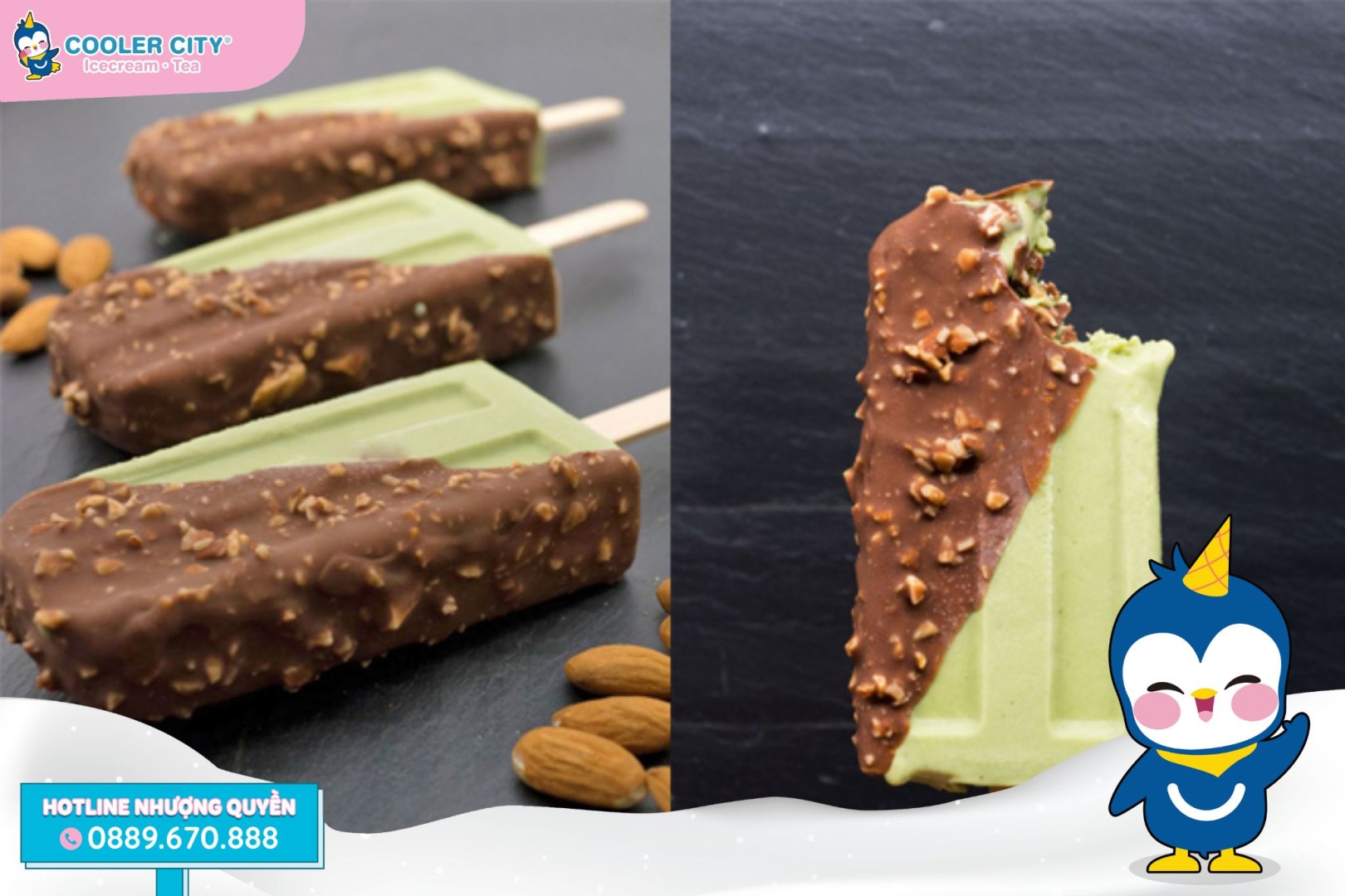 Kem matcha Kem matcha nhúng chocolate phủ hạt