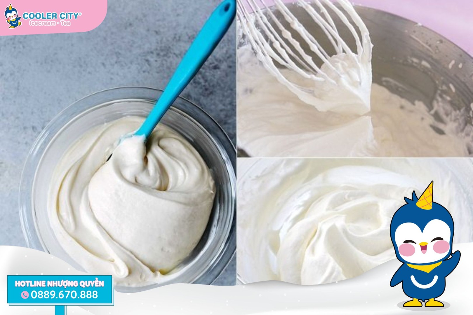 Kem khoai môn Đánh bông whipping cream để tốc độ hợp lý, tránh tình trạng tách nước